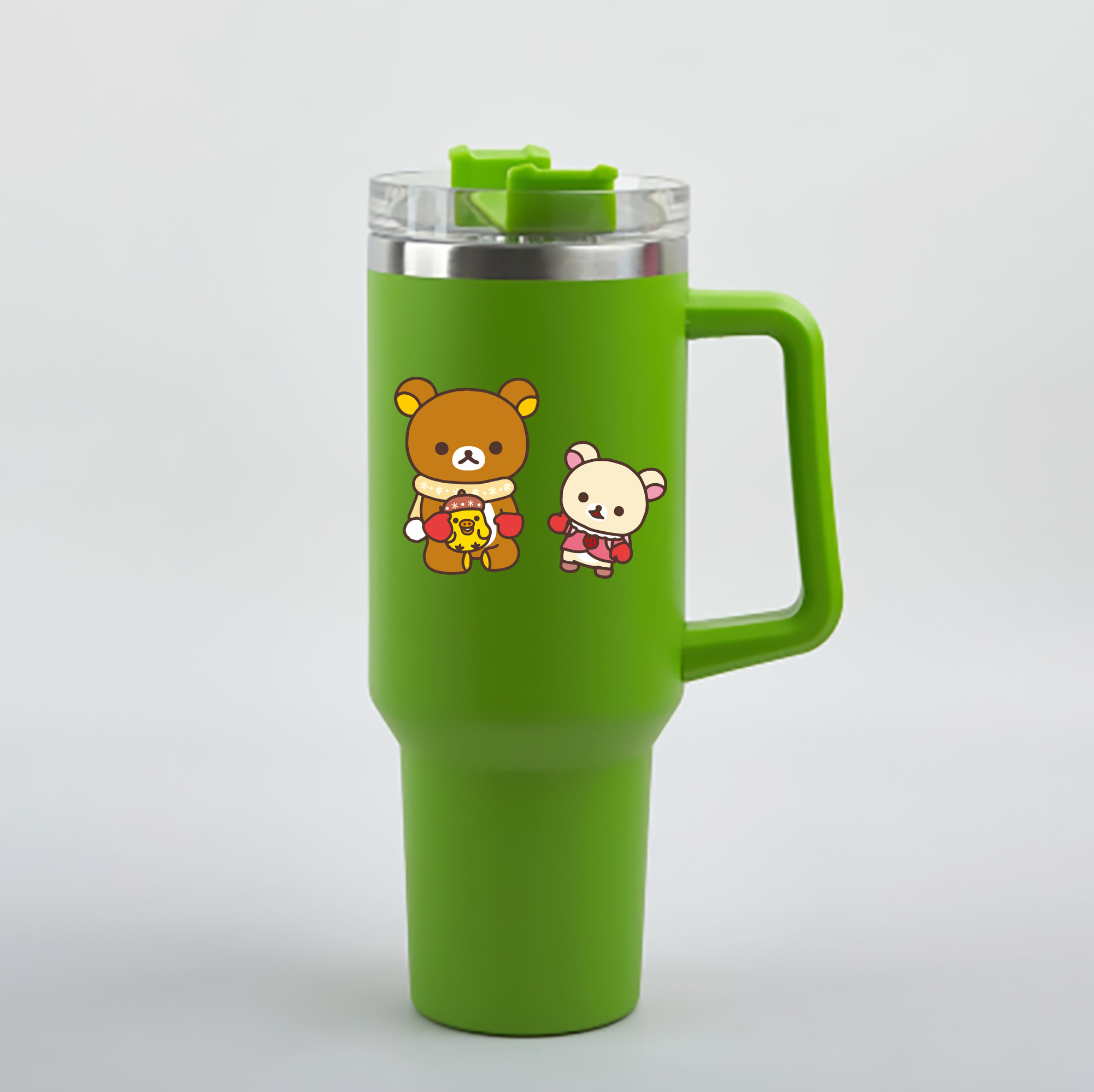 （画像用） リラックマ リラックマ キイロイトリ Rilakkuma Korilakkuma Kiiroitori 1200mL車用タンブラー - クリスタルステッカー（プラスチックストロー付き）